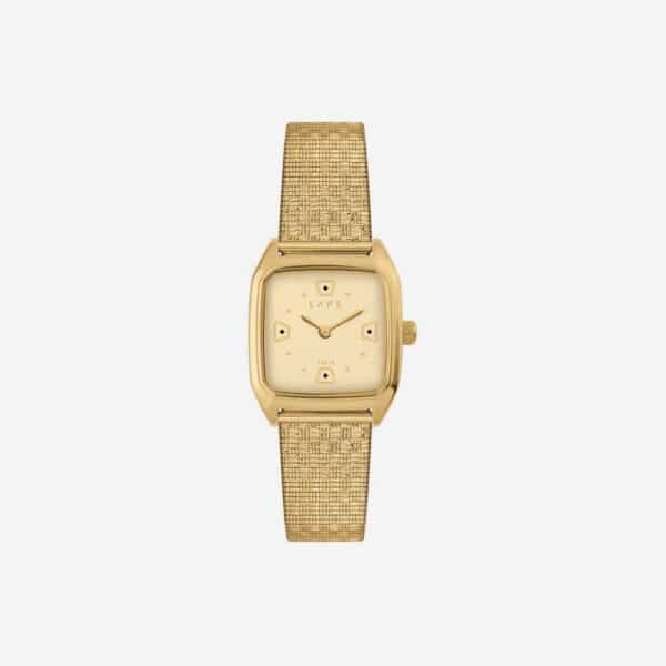Montre Prima Sol de Laps avec cadran beige et bracelet doré élégant
