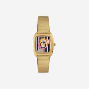 Montre Prima Popova de Laps avec cadran artistique graphique et bracelet doré