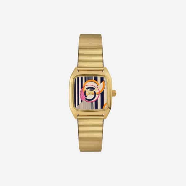 Montre Prima Popova de Laps avec cadran artistique graphique et bracelet doré