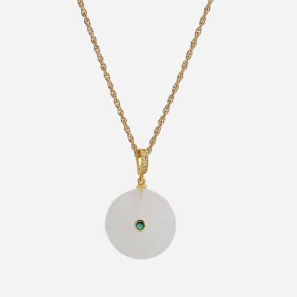 Sautoir Ismène de Virginie Berman avec pendentif rond en pierre de lune et chaîne dorée