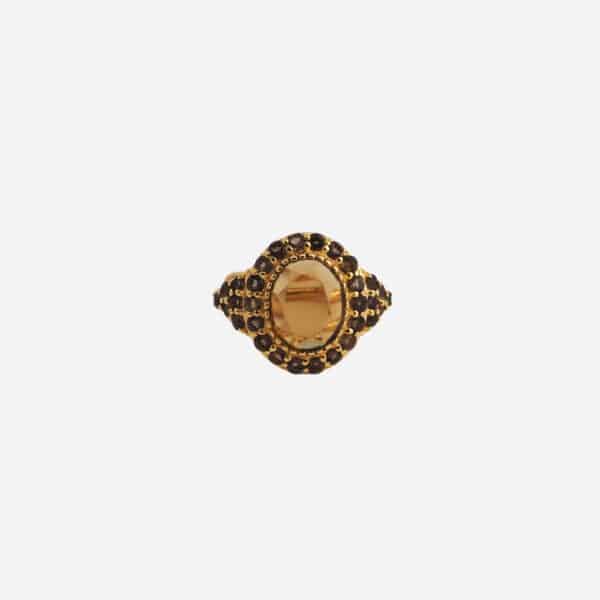Bague Iva quartz beer et quartz fumé dorée à l'or fin Au Fil de Lo vue de face