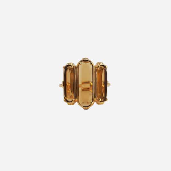 Bague Elaïa en quartz beer dorée à l'or fin vue de face